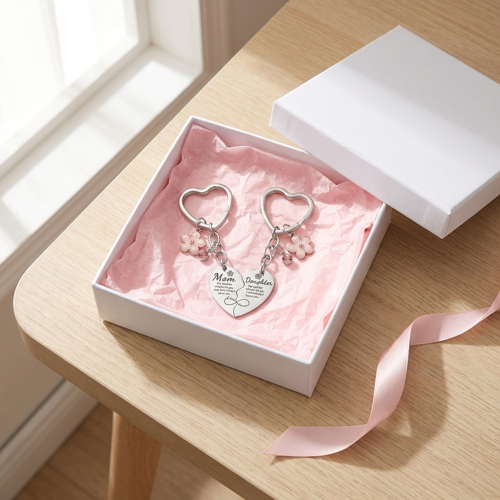 Mom & Daughter Matching Heart Keychain Set